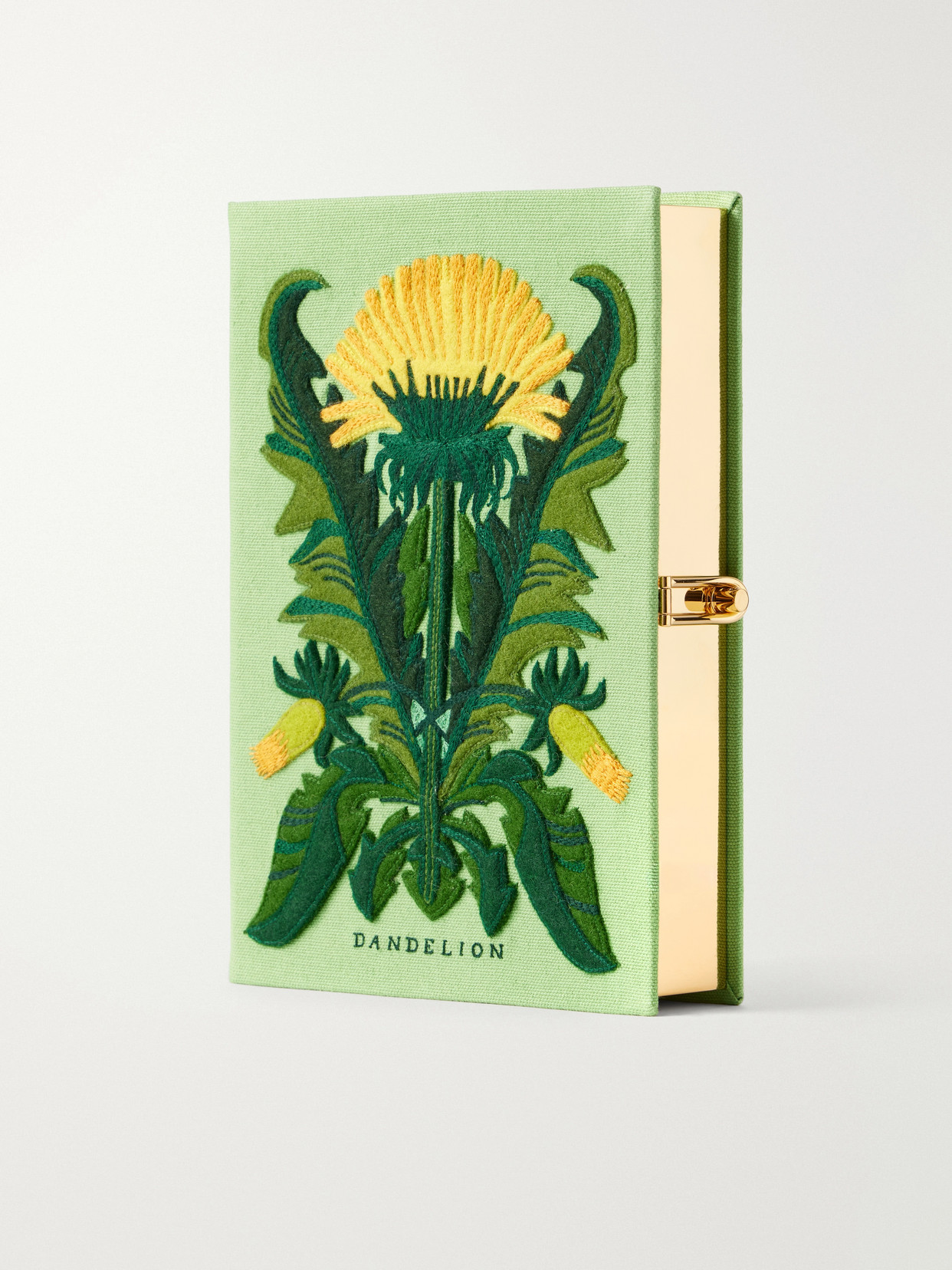 Olympia Le-tan Dandelion Embroidered Canvas Clutch In Green