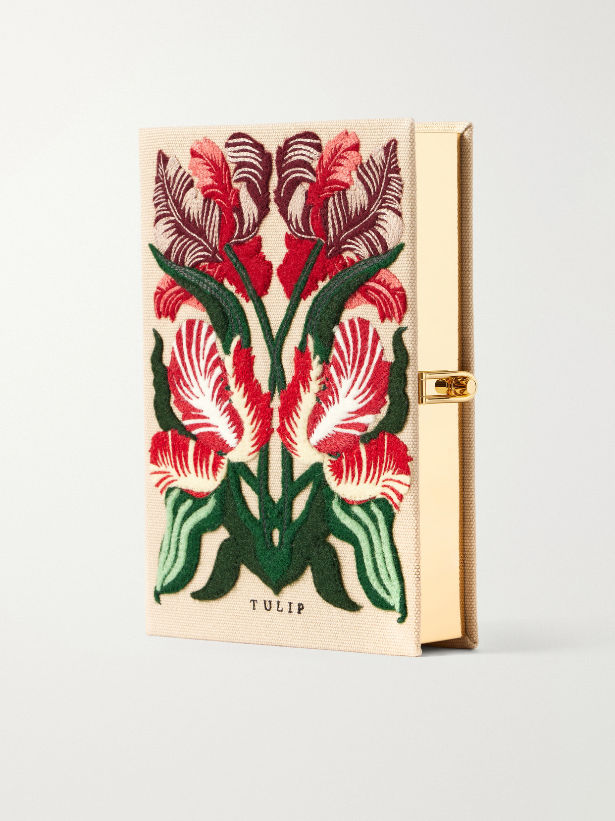 Olympia Le-tan Tulip Embroidered Canvas Clutch In Pink