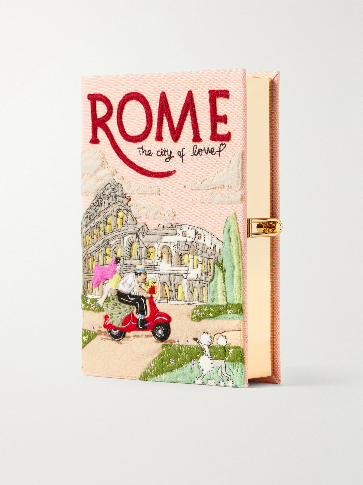 Olympia Le-tan Rome Embroidered Canvas Clutch In Pink