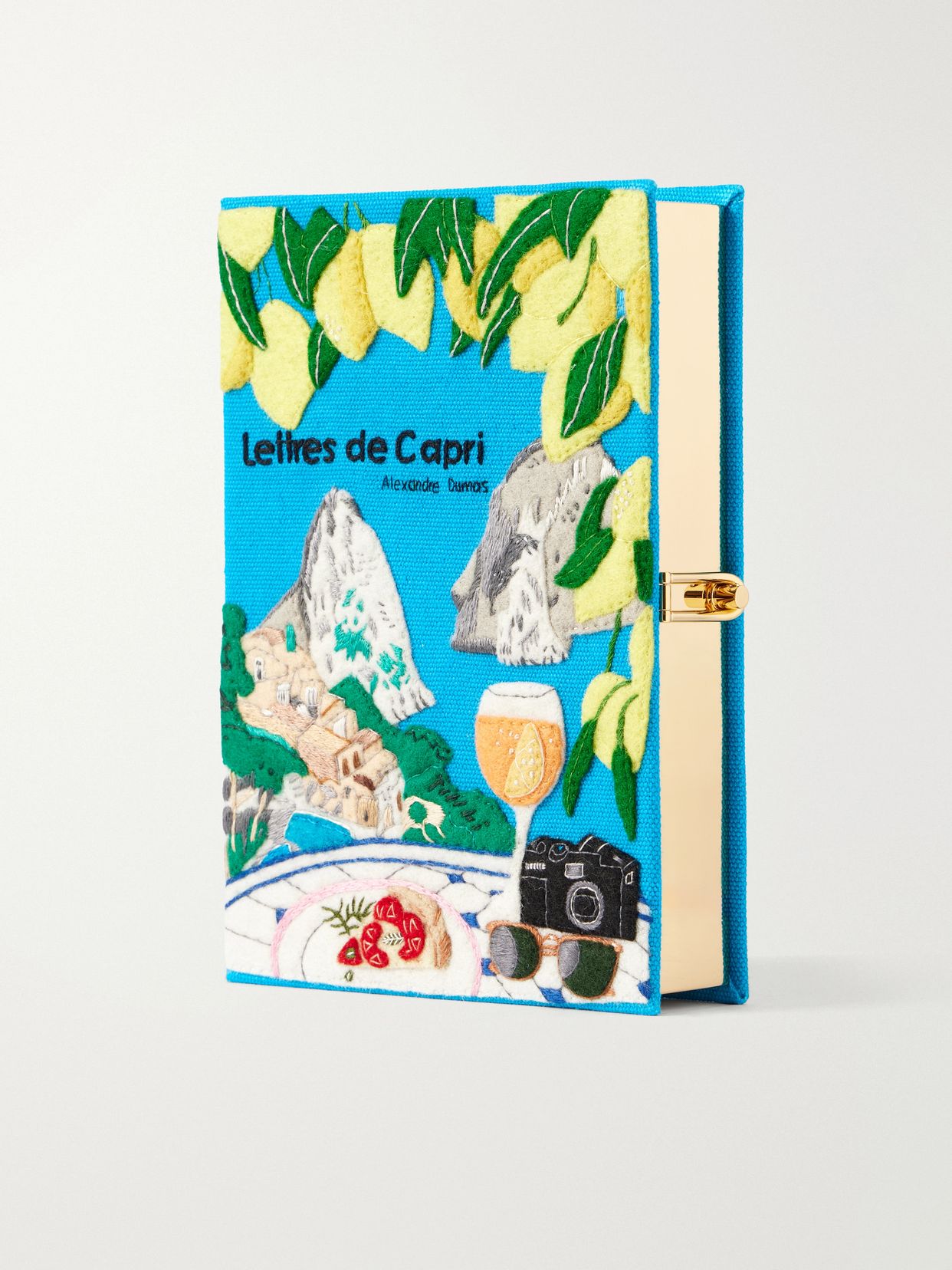 Lettres de Capri embroidered canvas clutch