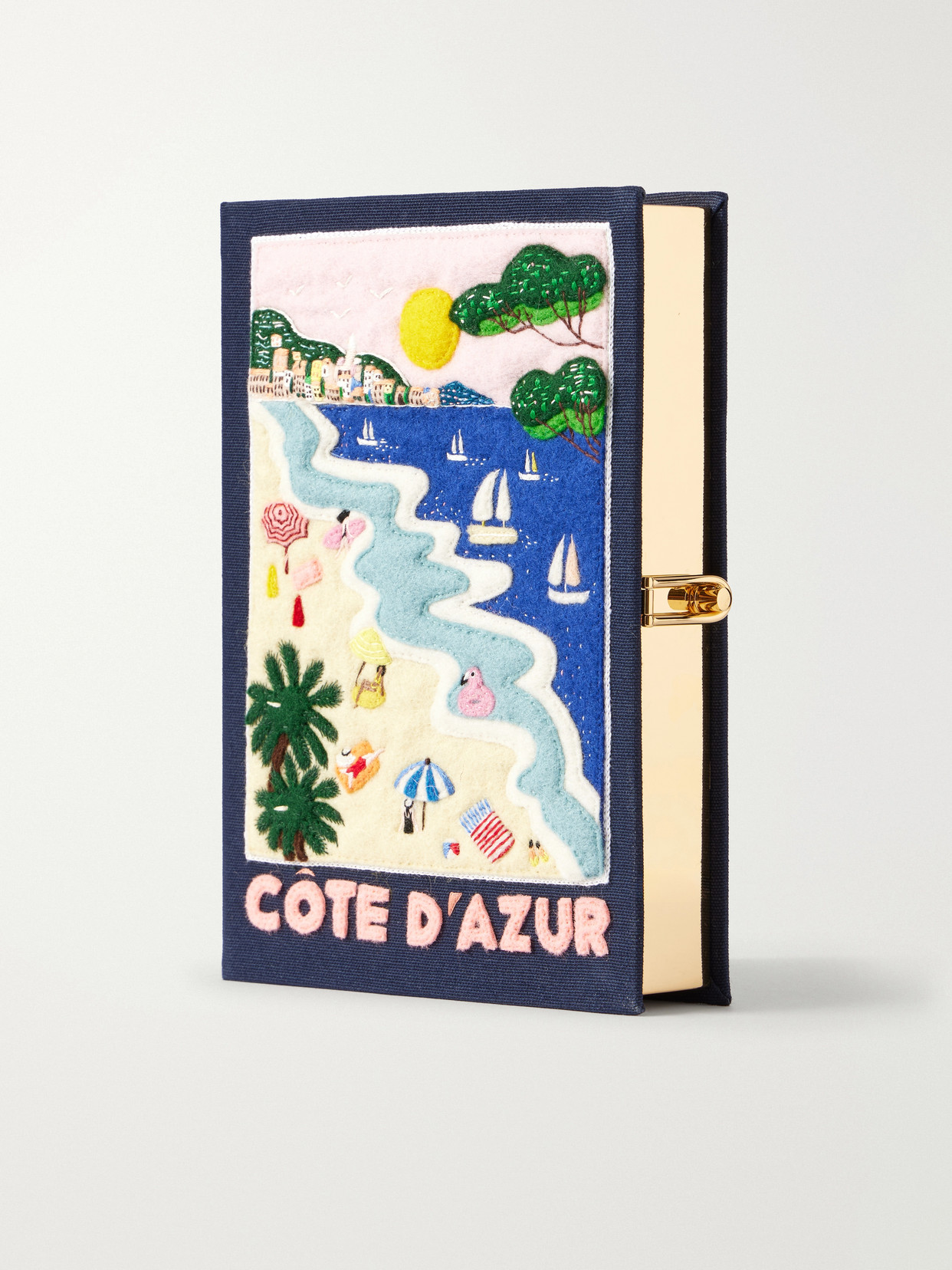 Olympia Le-tan Cote D'azur Embroidered Canvas Clutch In Blue