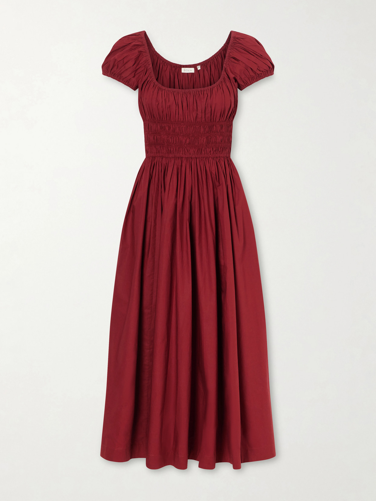 DÔEN - Quinley Shirred Organic Cotton-voile Midi Dress - Burgundy
