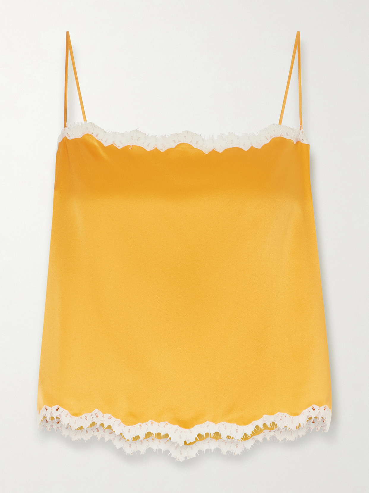 Doen Loure Lace-trimmed Silk-satin Top In Orange