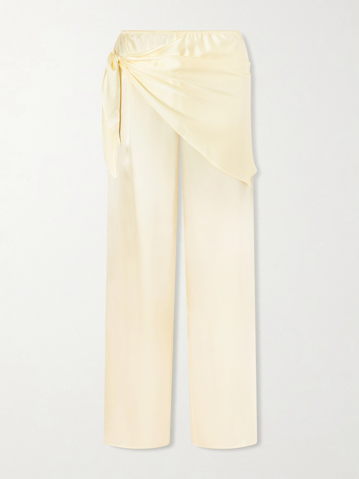 Doen Lavona Tie-detailed Silk-satin Wide-leg Pants In Yellow