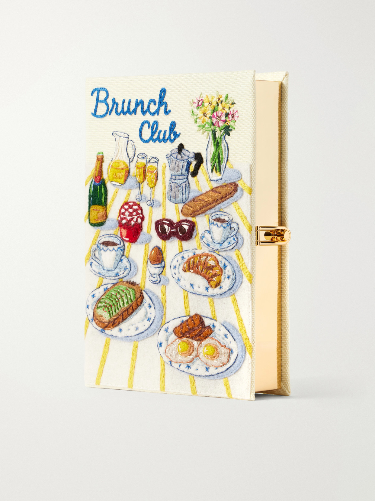 Olympia Le-tan Brunch Club Embroidered Canvas Clutch In Multi