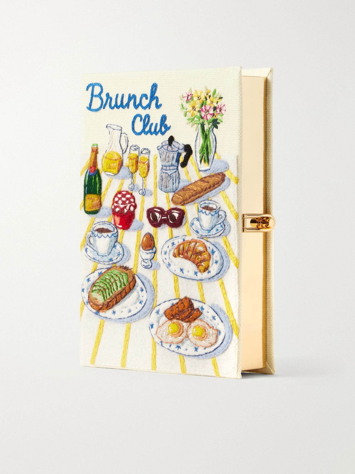 Brunch Club embroidered canvas clutch