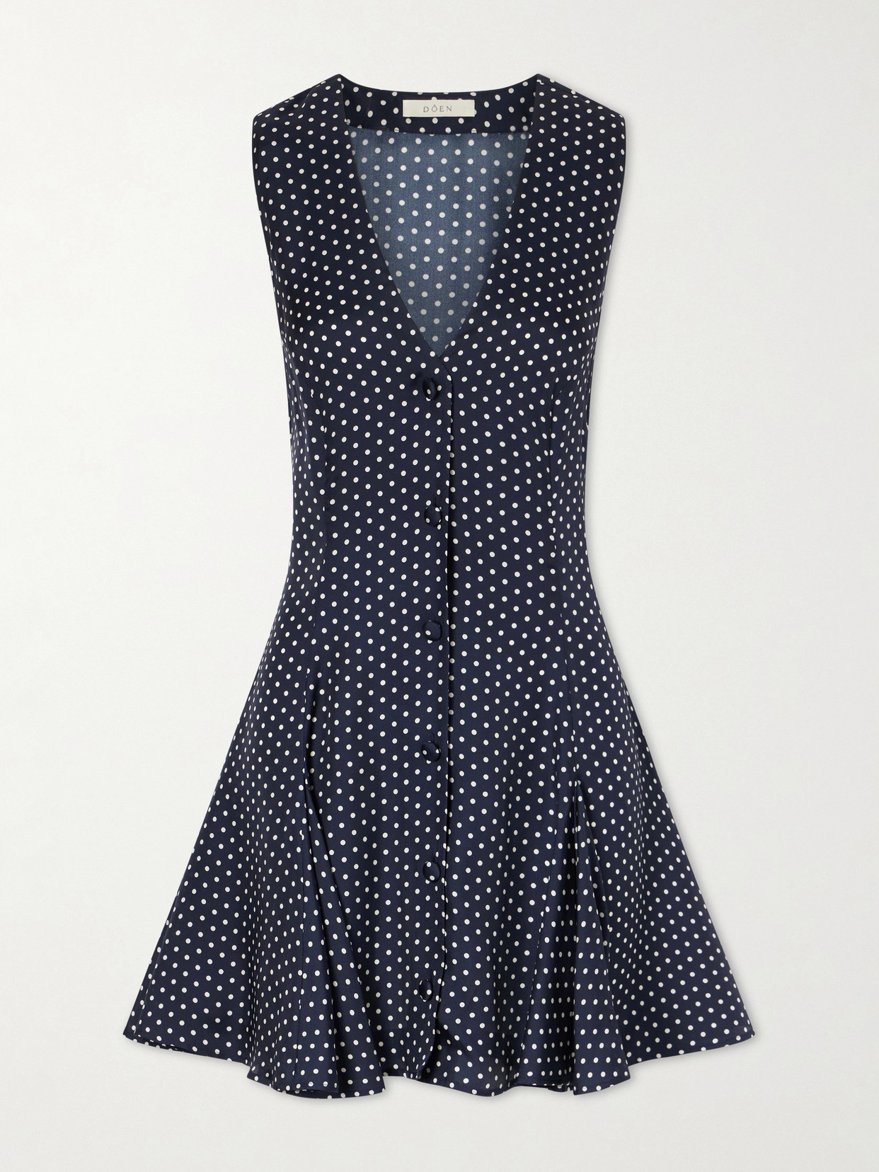 Doen Aubrey Polka-dot Silk-blend Twill Mini Dress In Blue
