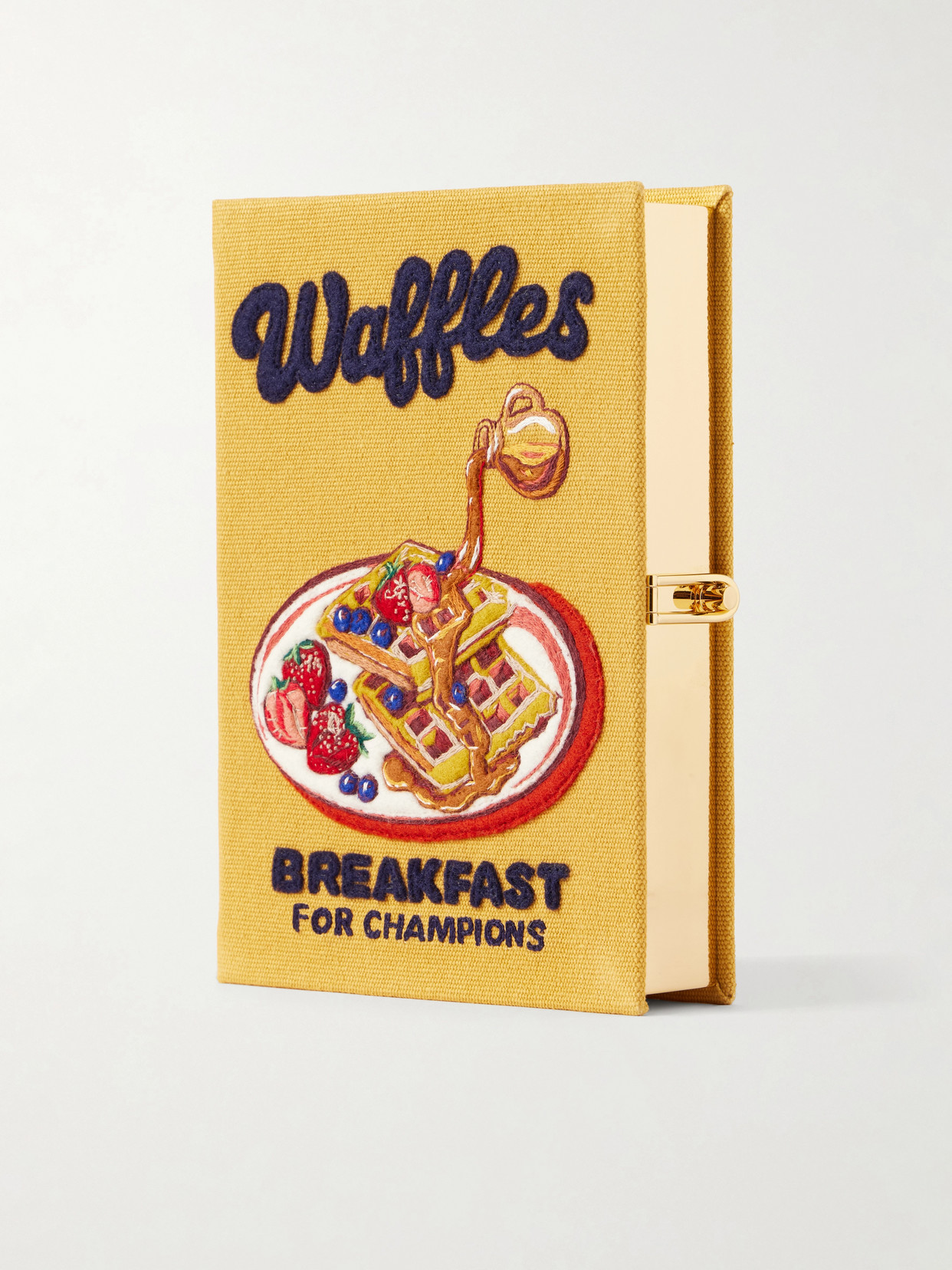 Olympia Le-tan Waffles: Breakfast For Champions Embroidered Canvas Clutch In Orange