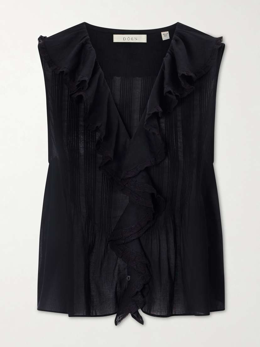 DÔEN Hilda Ruffled Embroidered Organic Cotton Top
