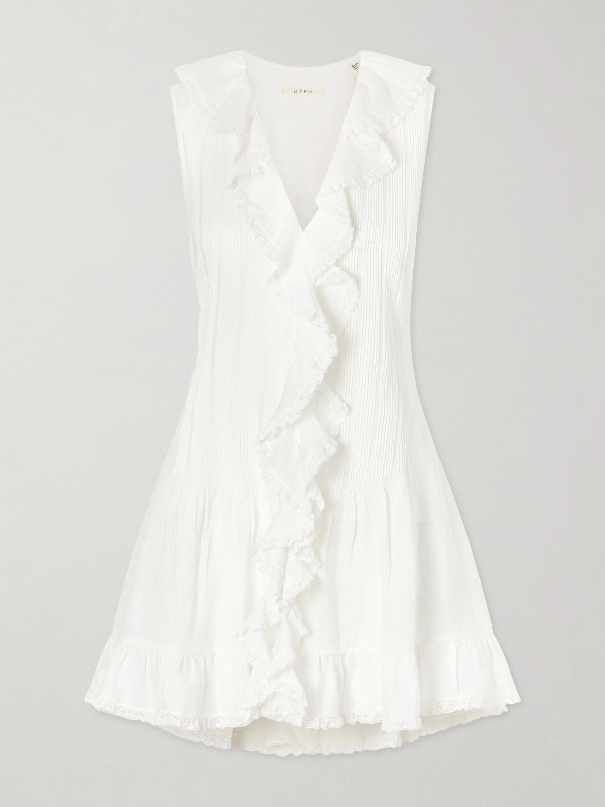 DÔEN - Henrietta Ruffled Embroidered Ramie Mini Dress - White