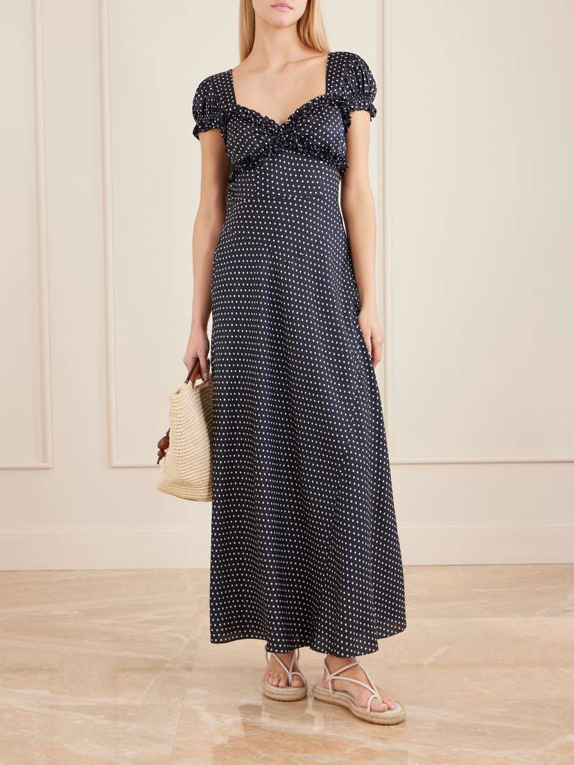 DÔEN Valerine Gathered Polk-dot Silk-blend Twill Maxi Dress | Thumbnail 2