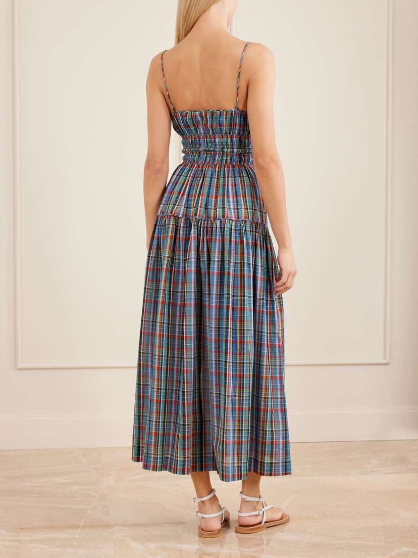 DÔEN Brielle Gathered Checked Organic Cotton Midi Dress | Thumbnail 3 DÔEN Brielle Gathered Checked Organic Cotton Midi Dress | Thumbnail 3