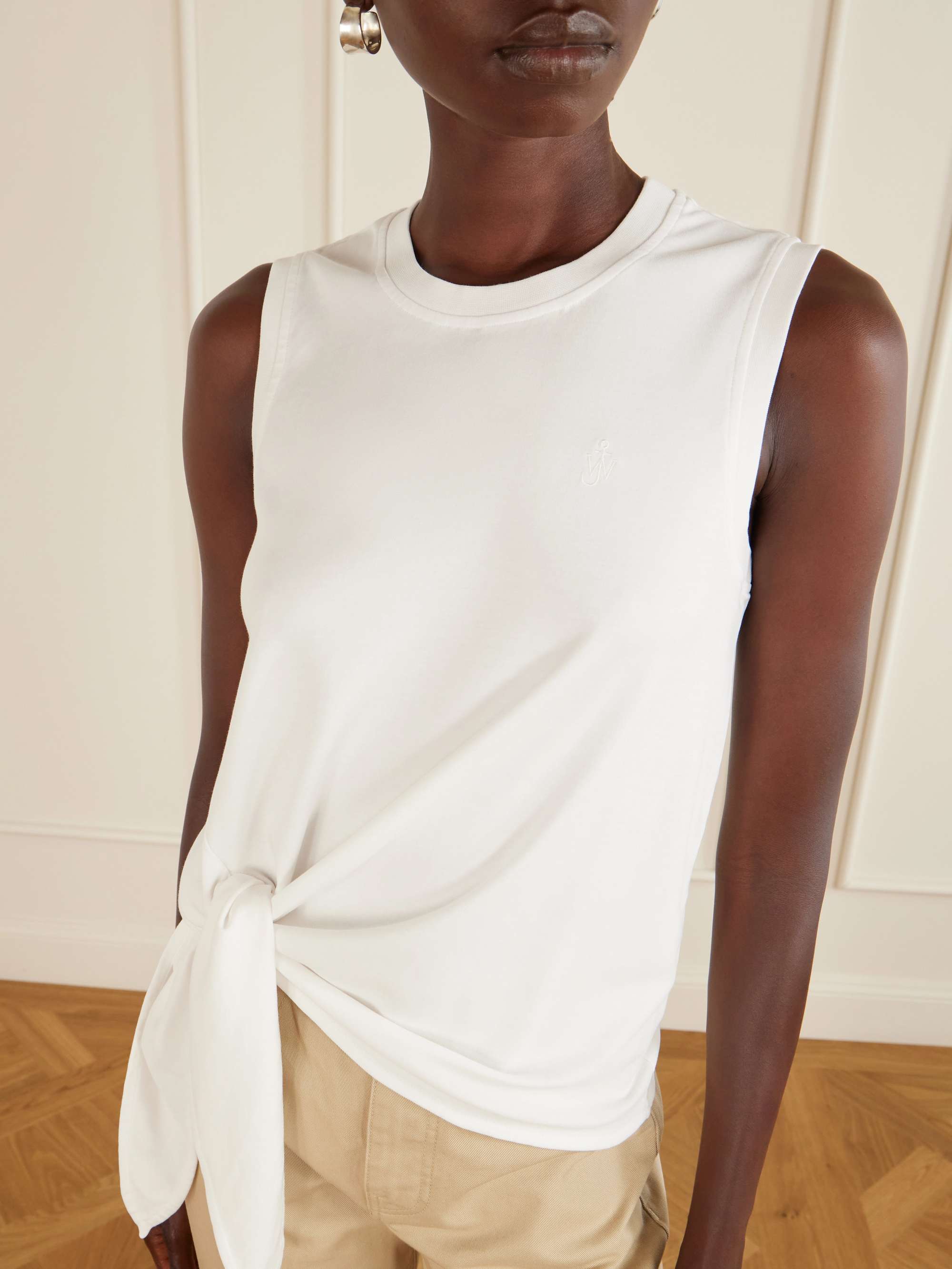 JW ANDERSON Knotted logo-embroidered cotton-jersey tank | NET-A-PORTER