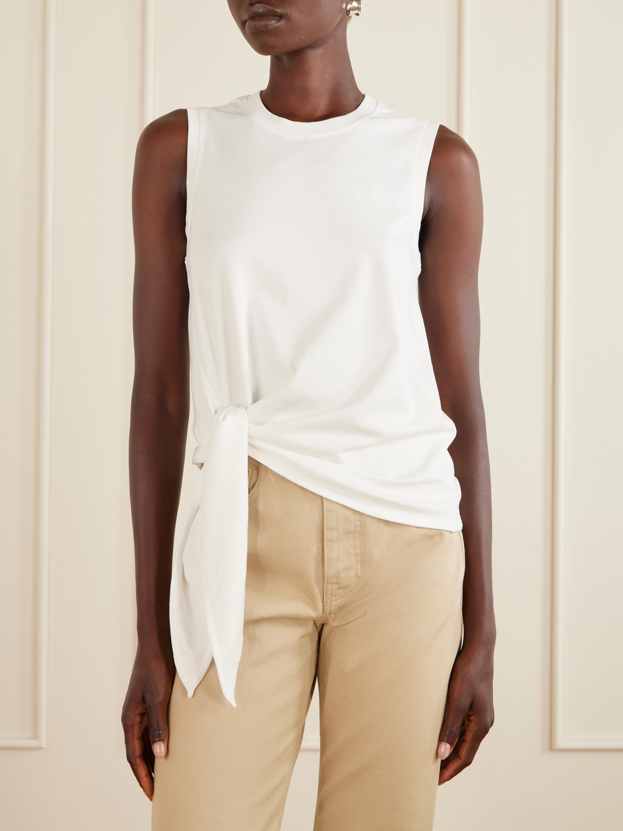 Knotted Logo-Embroidered Cotton-Jersey Tank