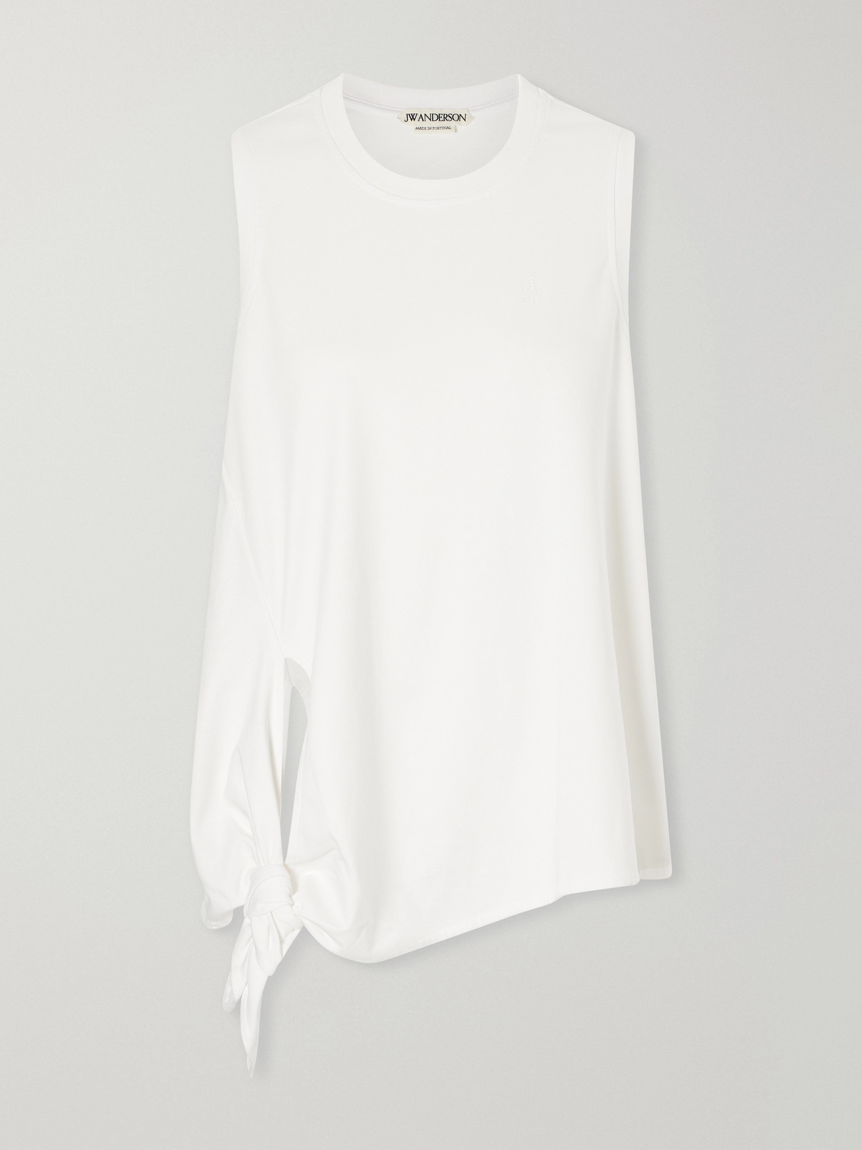 Jw Anderson Knotted Logo-embroidered Cotton-jersey Tank In White
