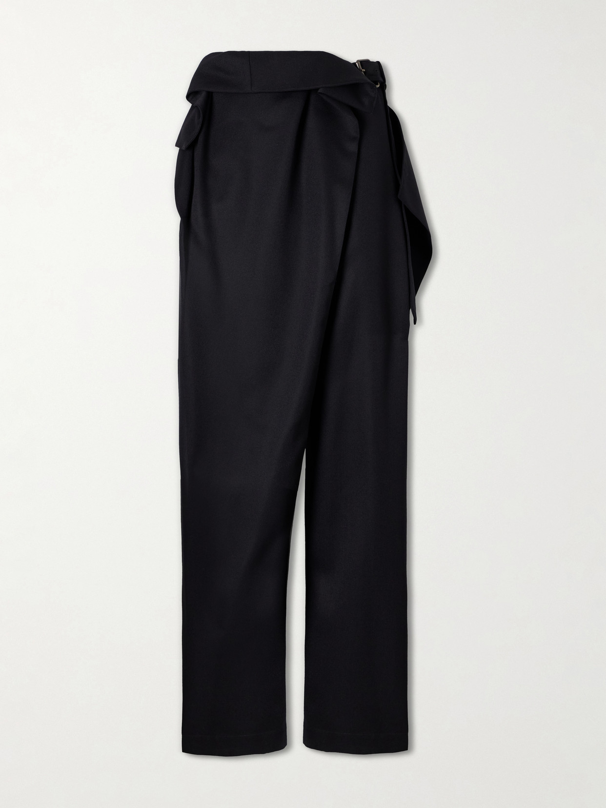 Jw Anderson Ruffled Belted Wool Wide-leg Pants In Black