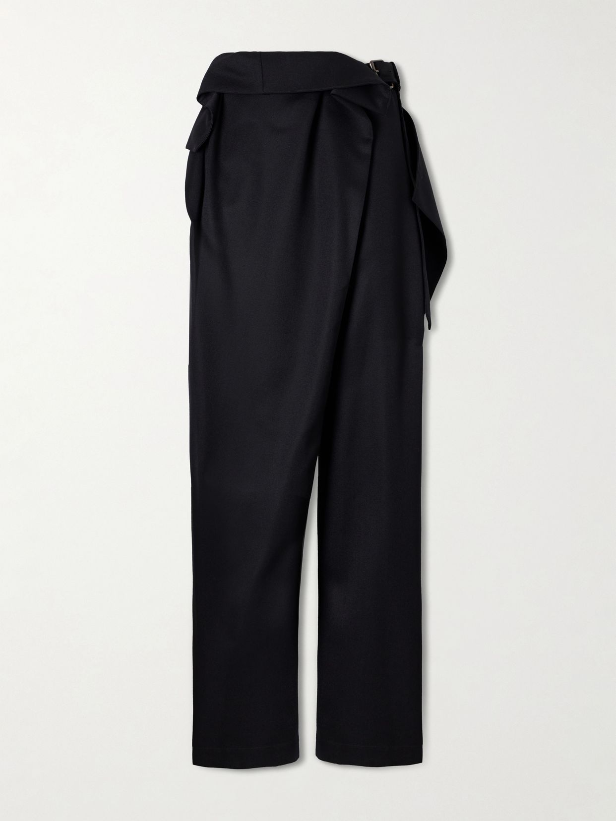 ruffled belted wool wide leg pants
