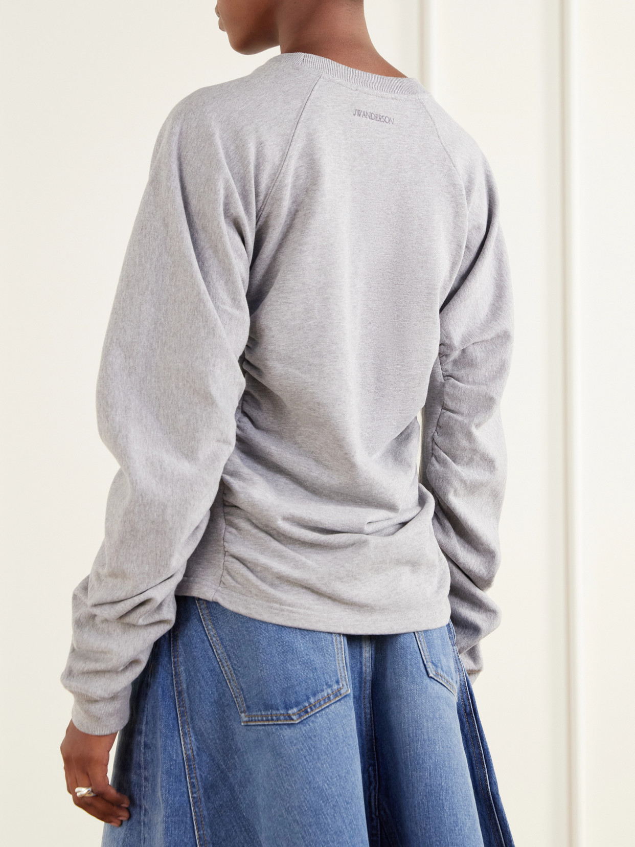 Ruched Sleeve Cotton-Jersey Sweatshirt