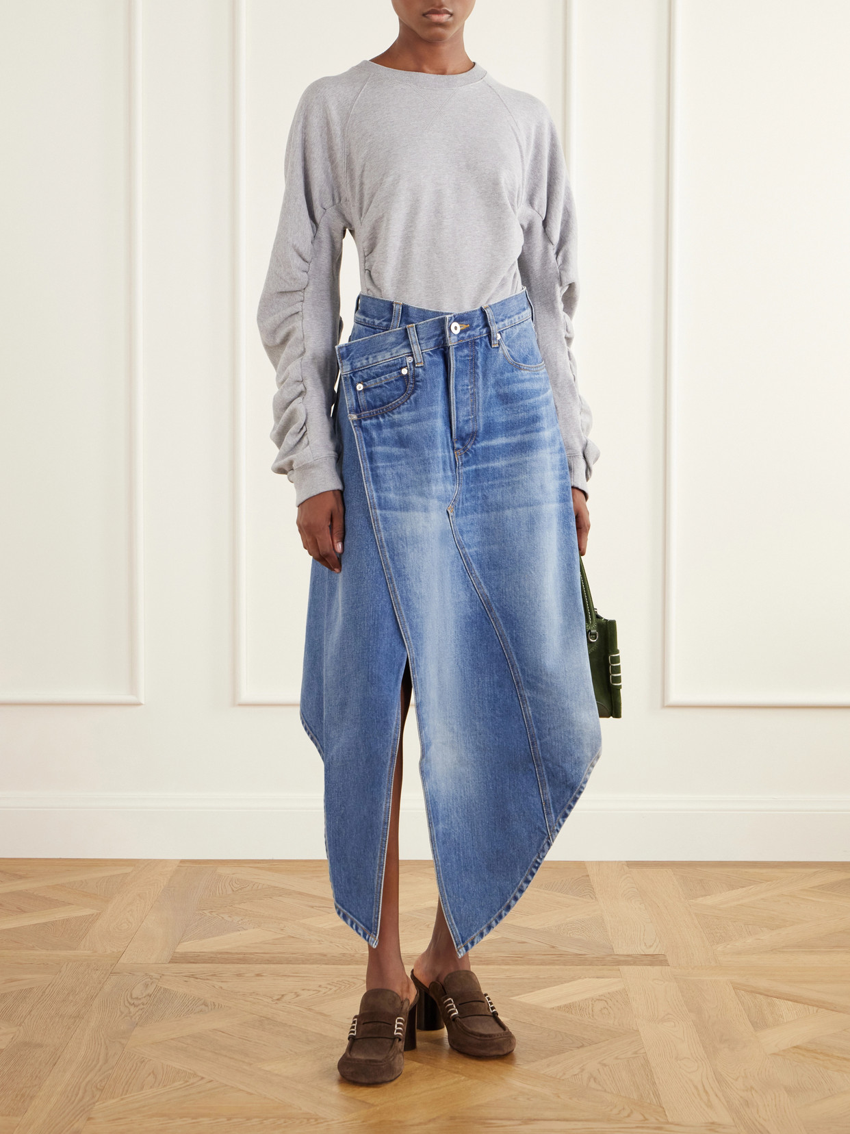 Ruched Sleeve Cotton-Jersey Sweatshirt