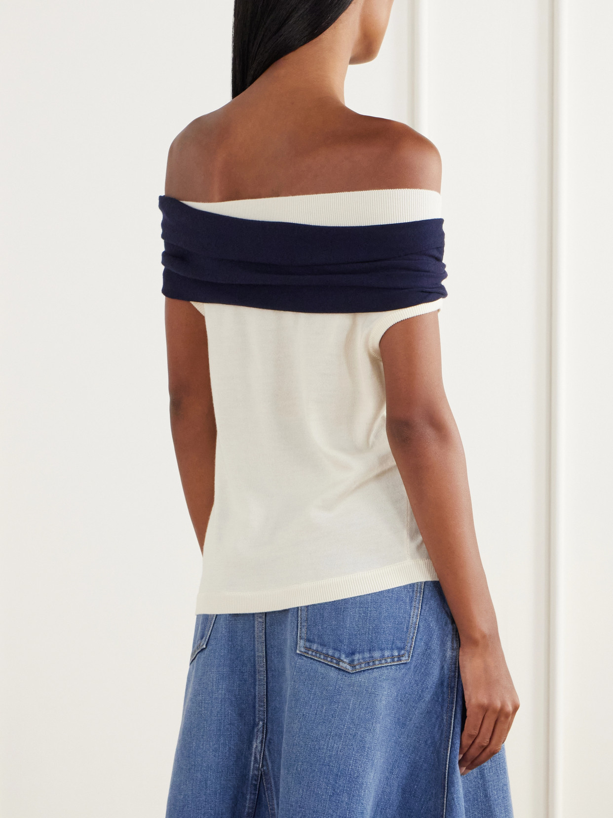 Off-The-Shoulder Tie-Detailed Asymmetric Wool Tank