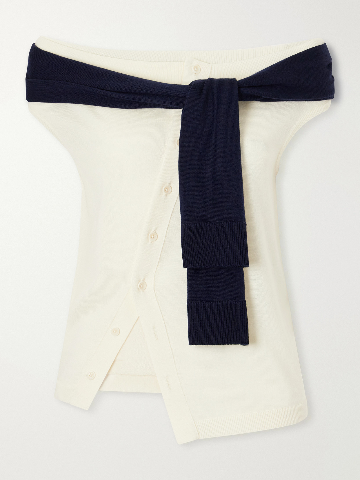 Off-The-Shoulder Tie-Detailed Asymmetric Wool Tank