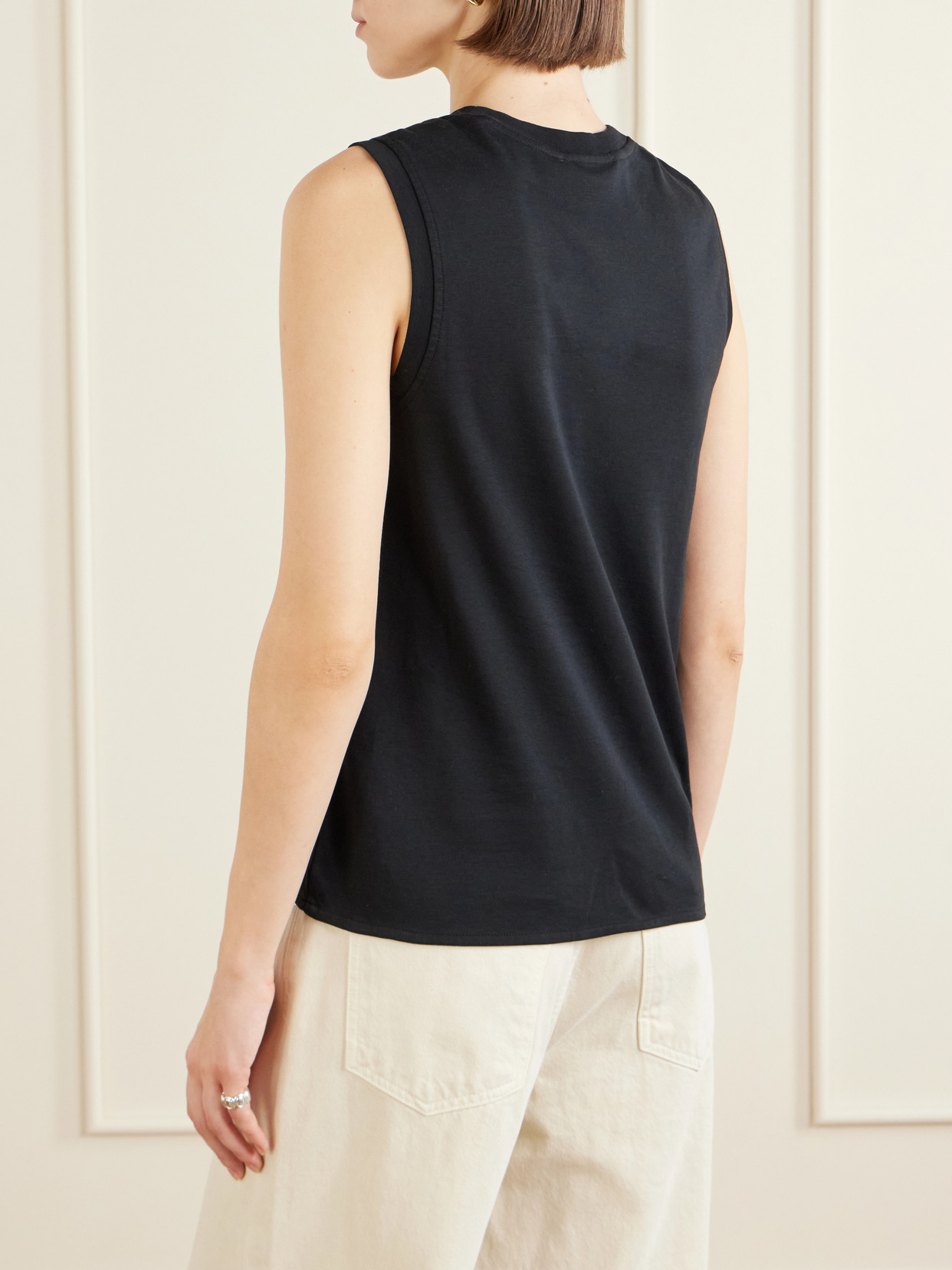 Tie-Detailed Logo-Embroidered Cotton-Jersey Tank