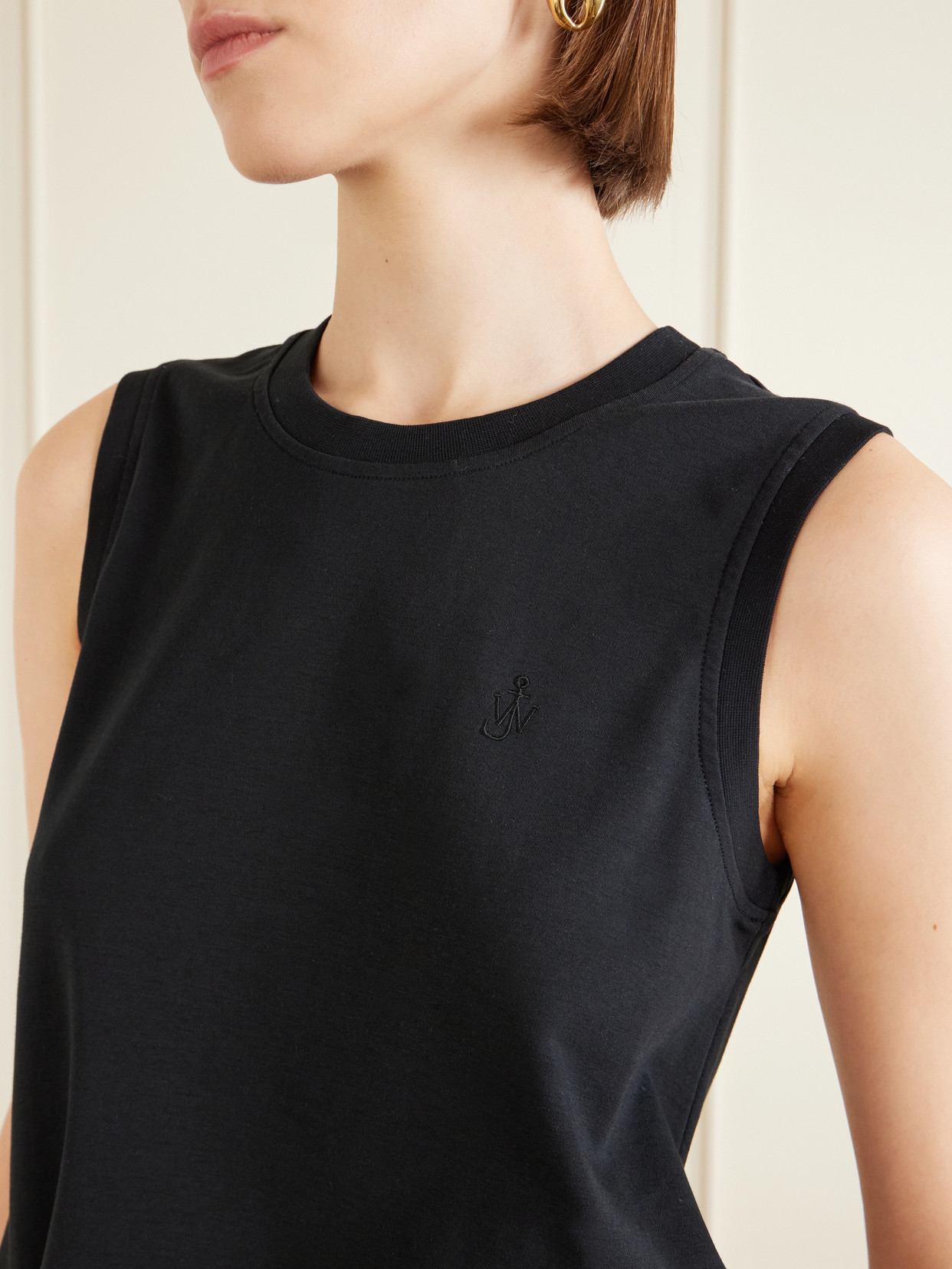Tie-Detailed Logo-Embroidered Cotton-Jersey Tank