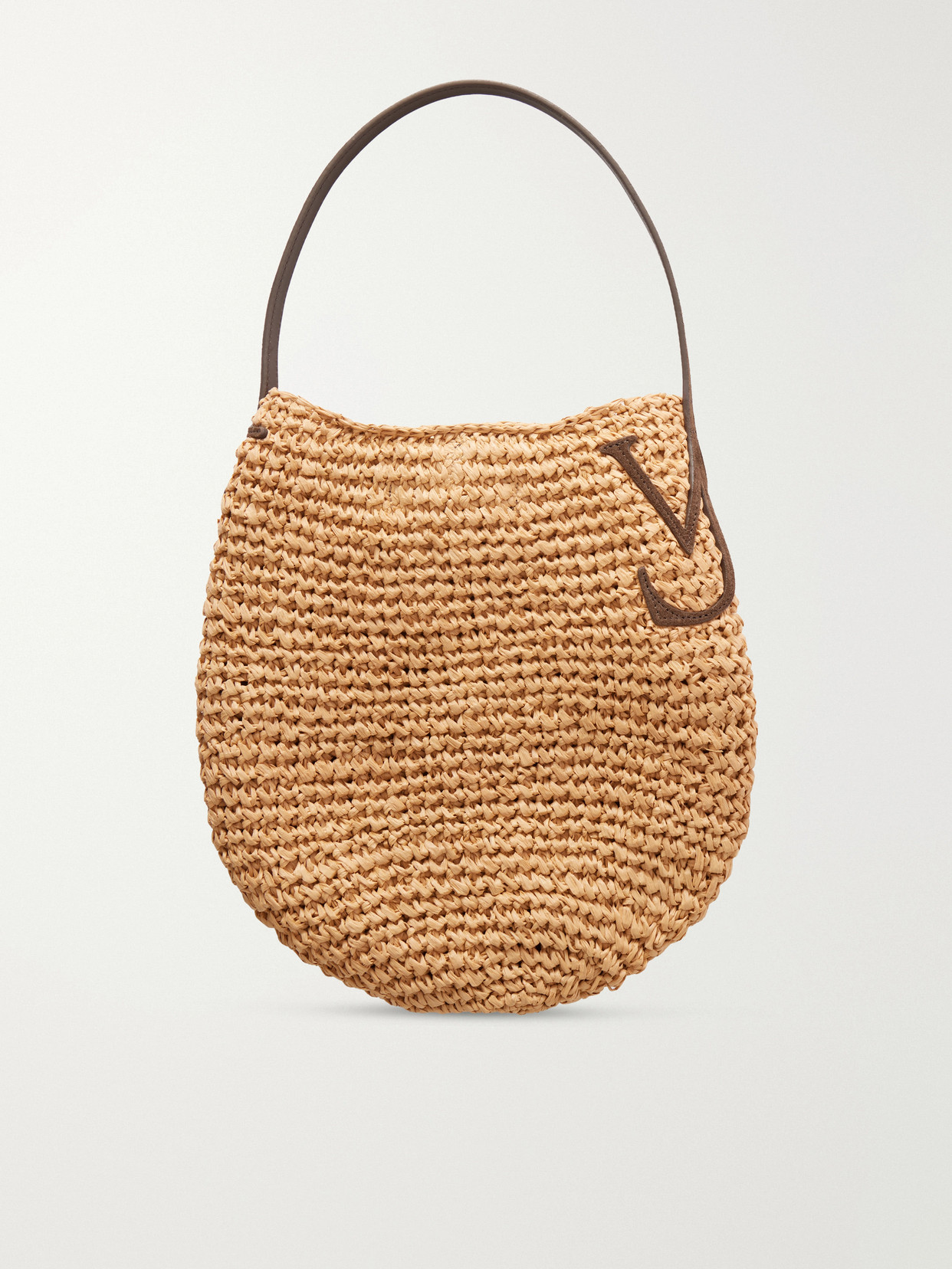 Bulb Leather-Trimmed Raffia Shoulder Bag