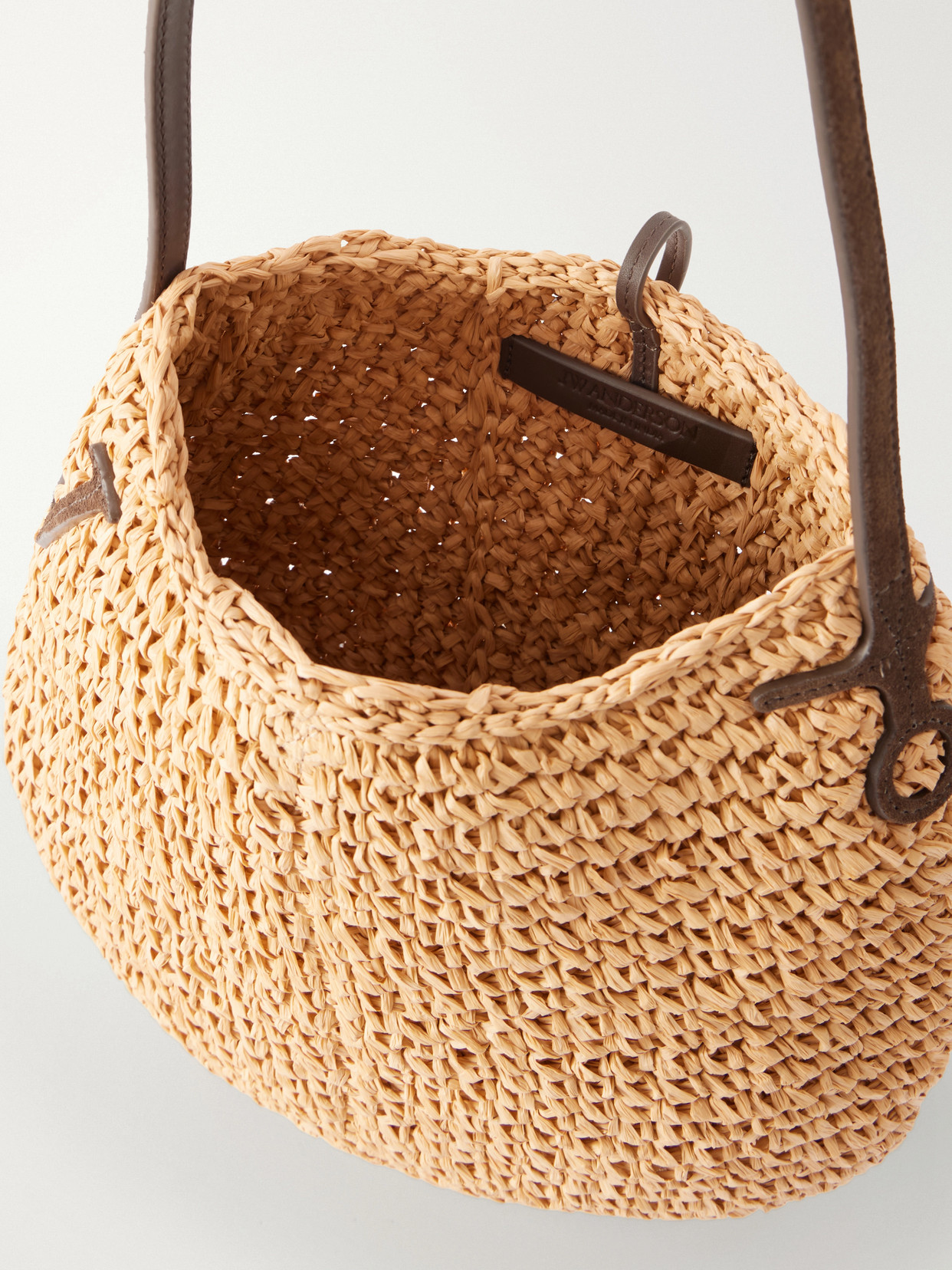 Bulb Leather-Trimmed Raffia Shoulder Bag