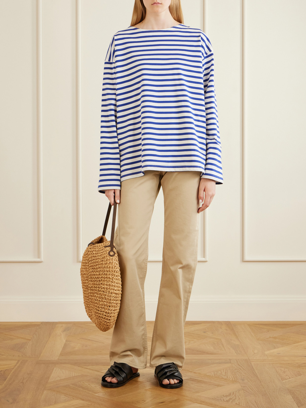 Bulb Large Suede-Trimmed Raffia Tote