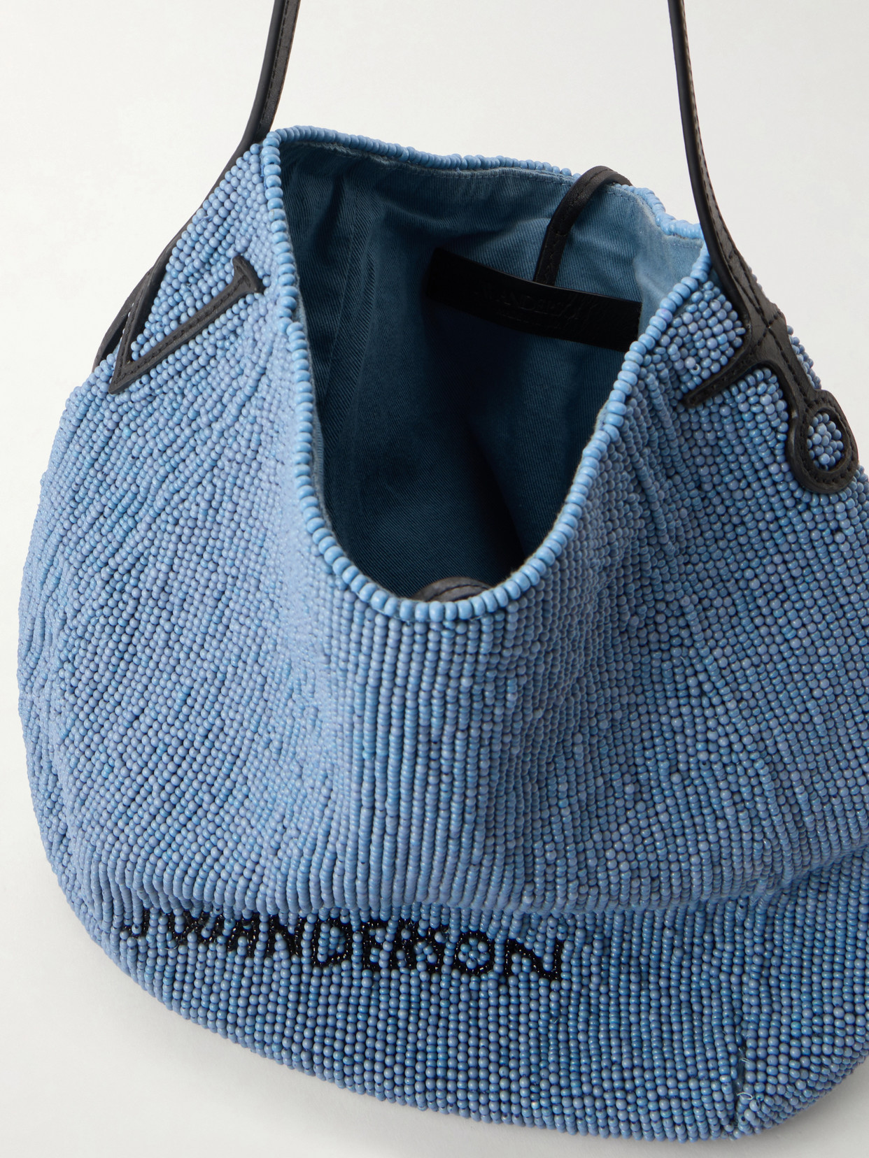 Bead-Embellished Leather-Trimmed Canvas Tote
