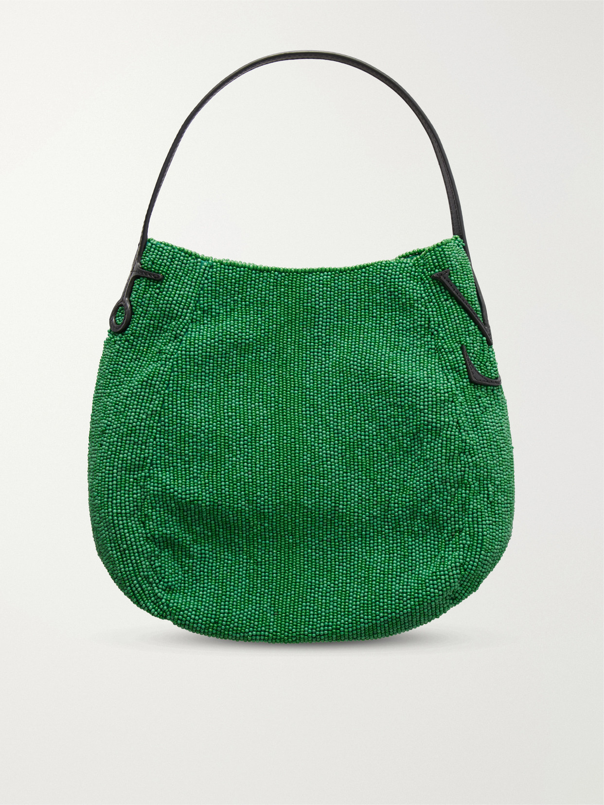 Bead-Embellished Leather-Trimmed Canvas Tote