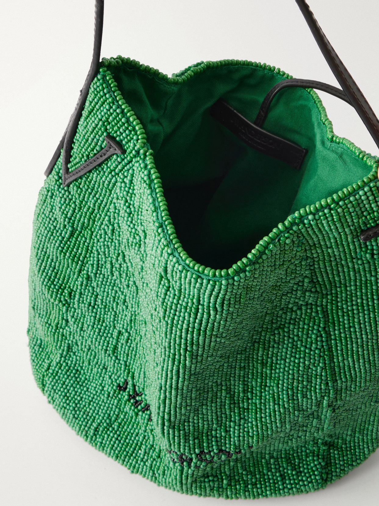 Bead-Embellished Leather-Trimmed Canvas Tote