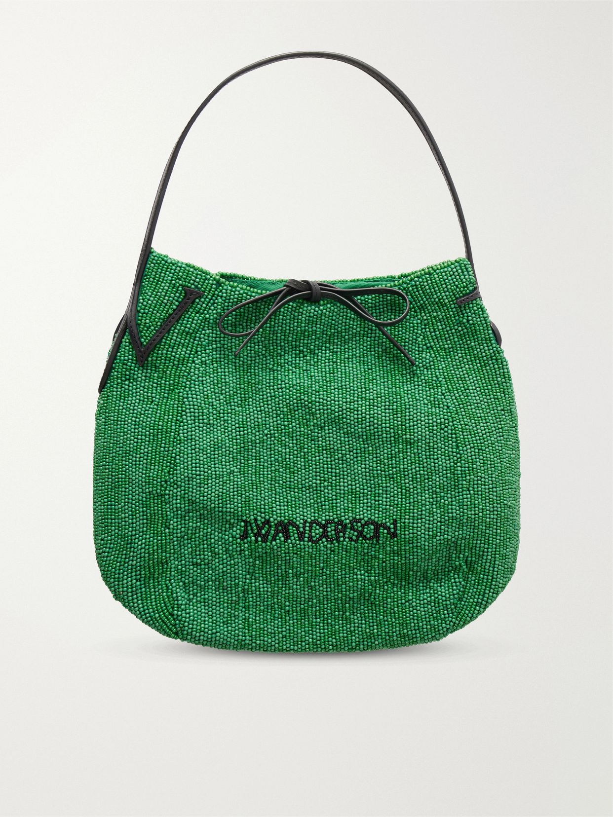 Bead-embellished leather-trimmed canvas tote