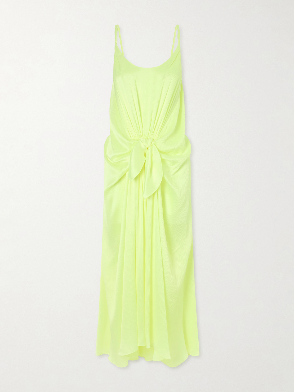 Jw Anderson Tie-detailed Crinkled-silk Midi Dress In Yellow