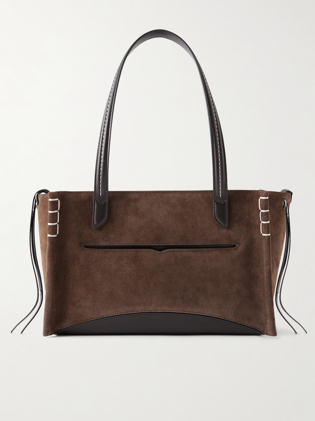 Jw Anderson Loafer Leather-trimmed Suede Tote In Brown