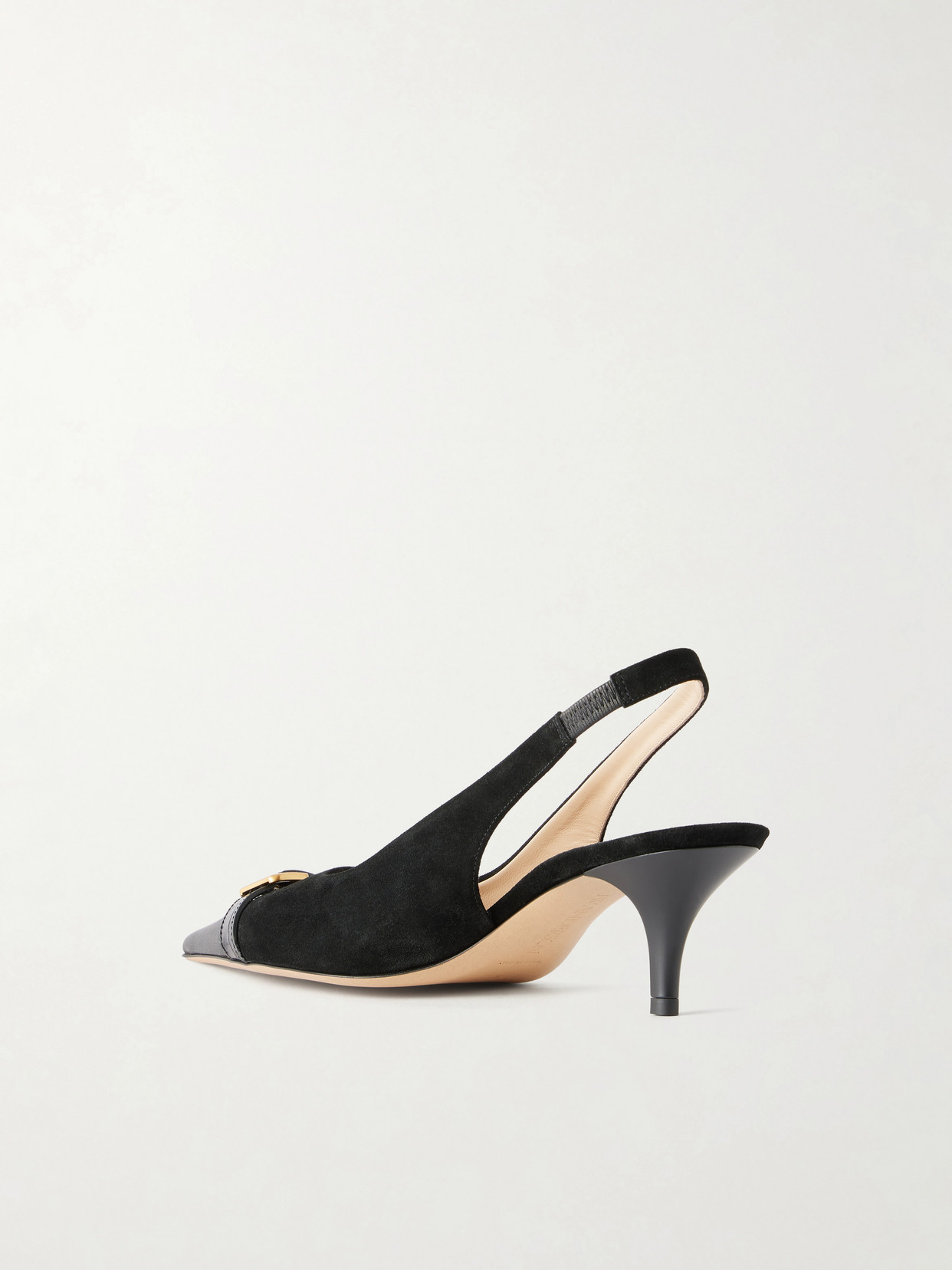 Buckled Leather-Trimmed Suede Slingback