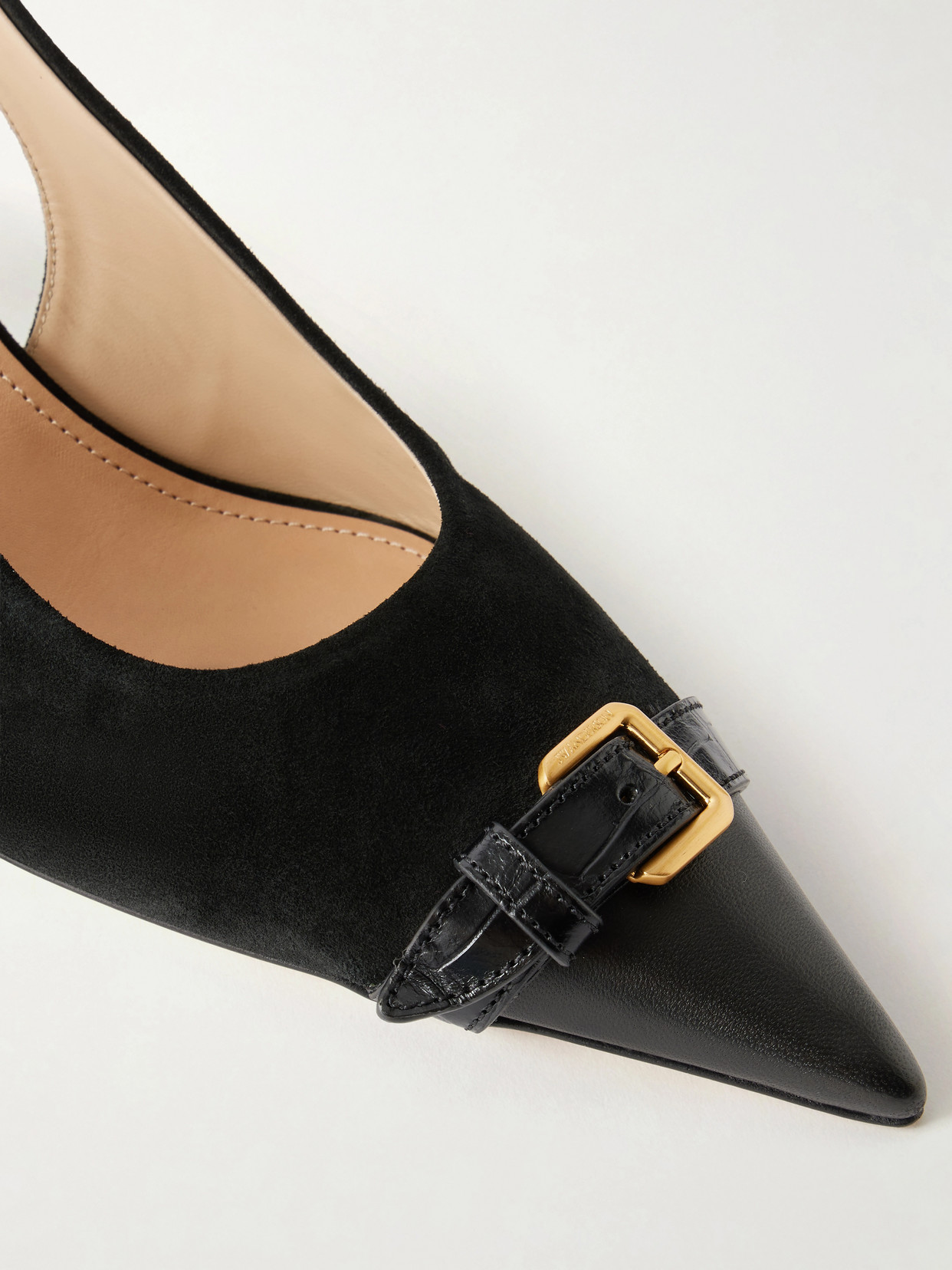 Buckled Leather-Trimmed Suede Slingback