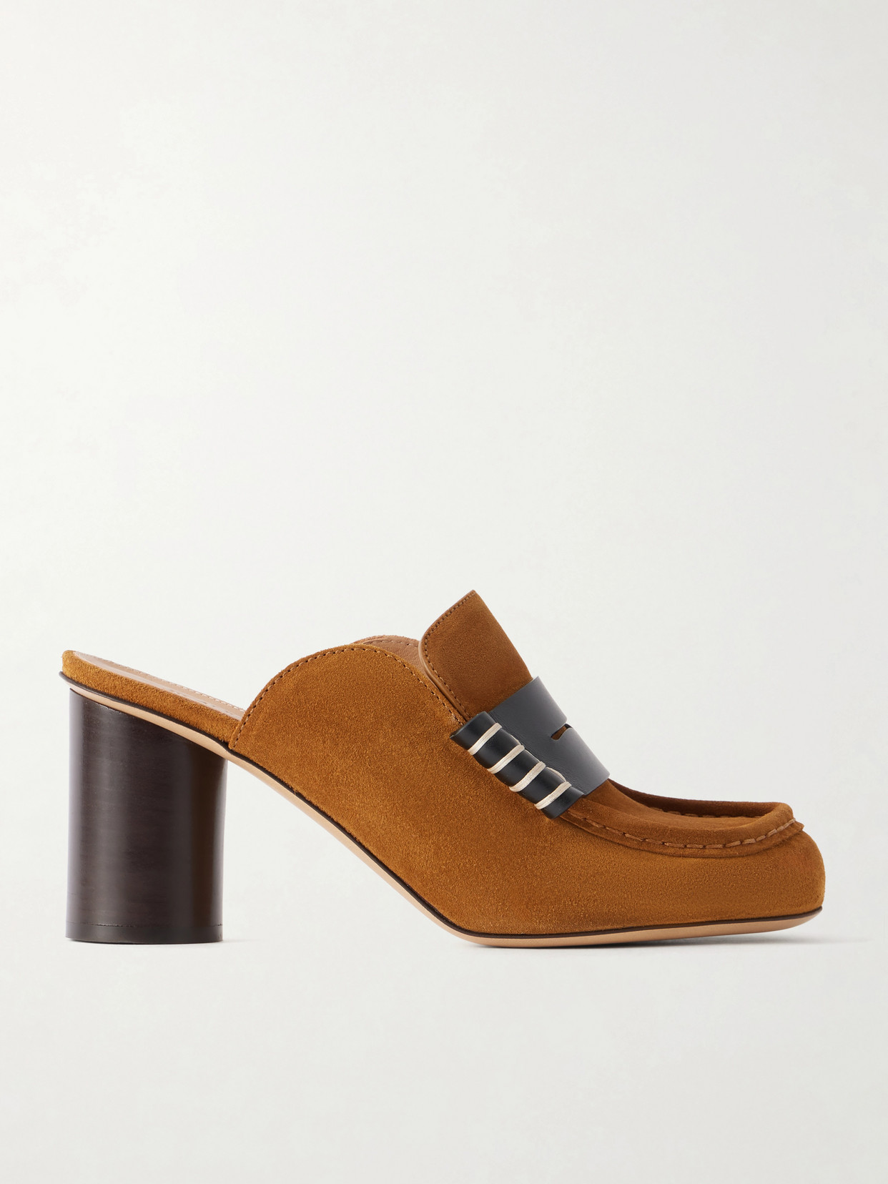 Leather-Trimmed Suede Mules