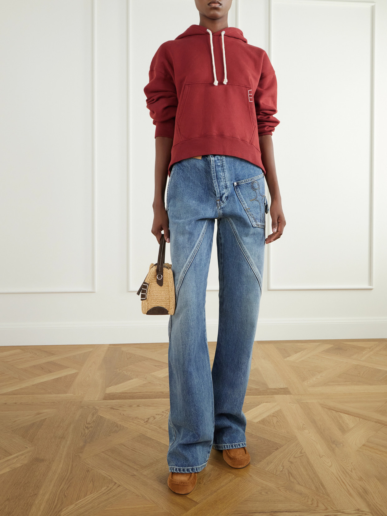 Leather-Trimmed Suede Mules