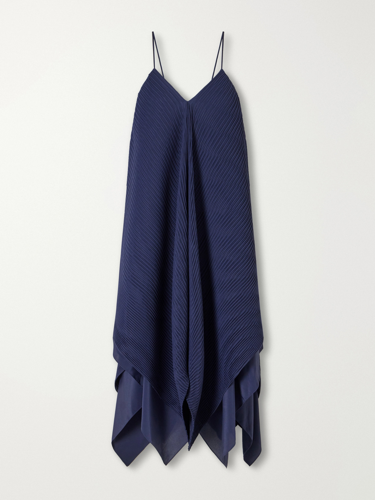 Jw Anderson Tiered Asymmetric Pleated Crepe De Chine Mini Dress In Blue