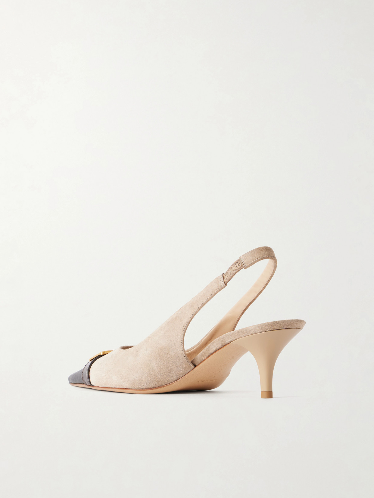 Buckled Leather-Trimmed Suede Slingback