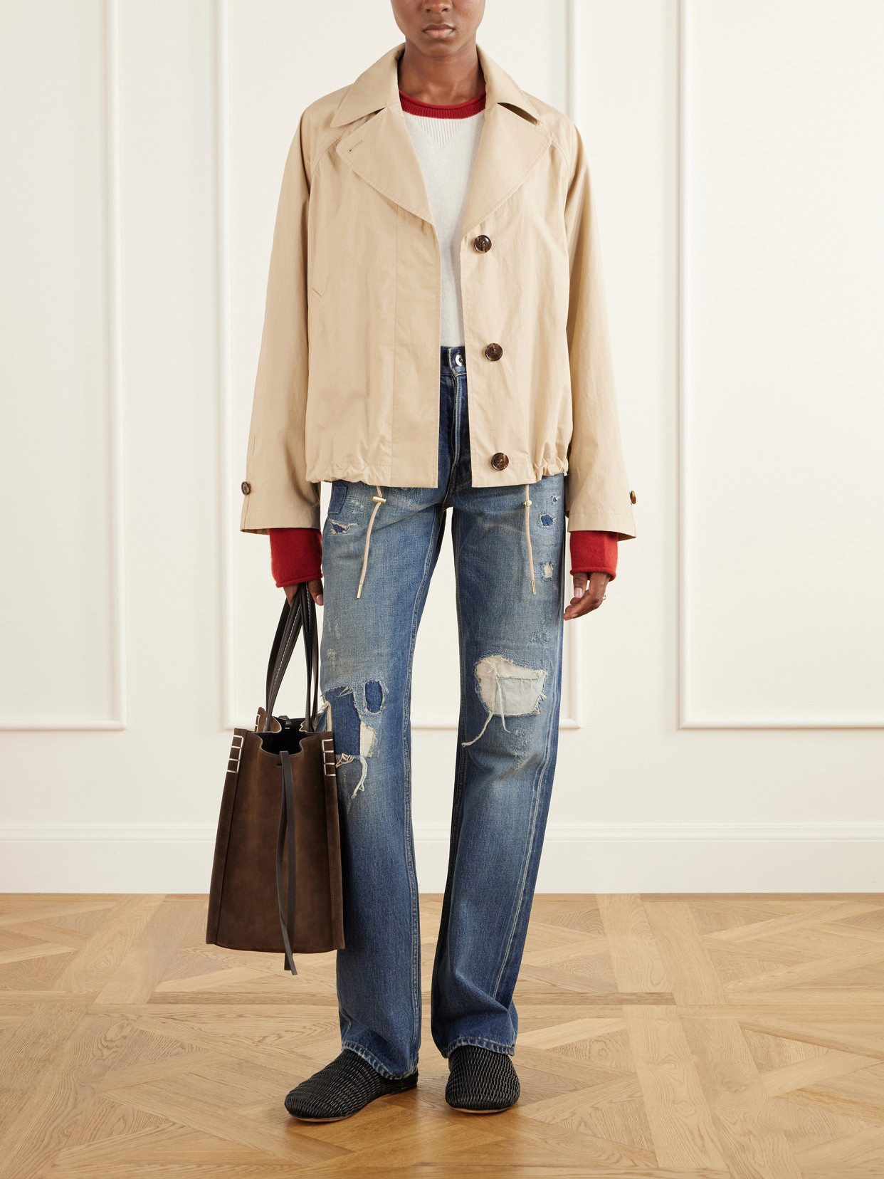 Distressed Mid-Rise Straight-Leg Jeans