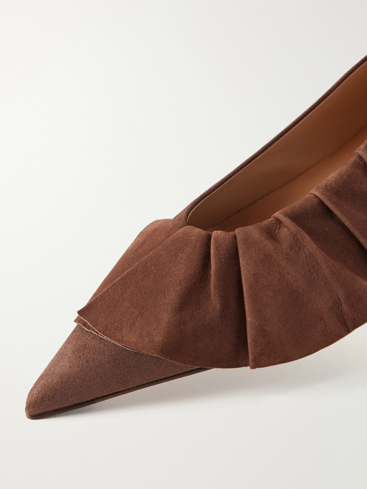 Ruffled Nubuck-Trimmed Ballet Flats