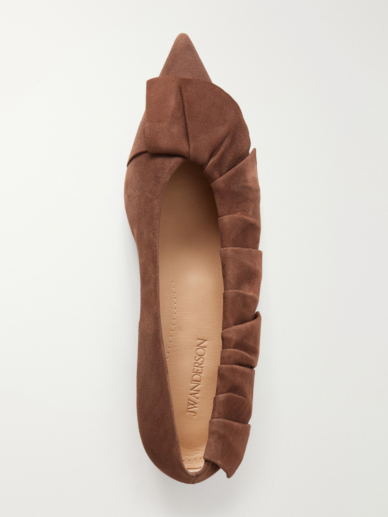 Ruffled Nubuck-Trimmed Ballet Flats