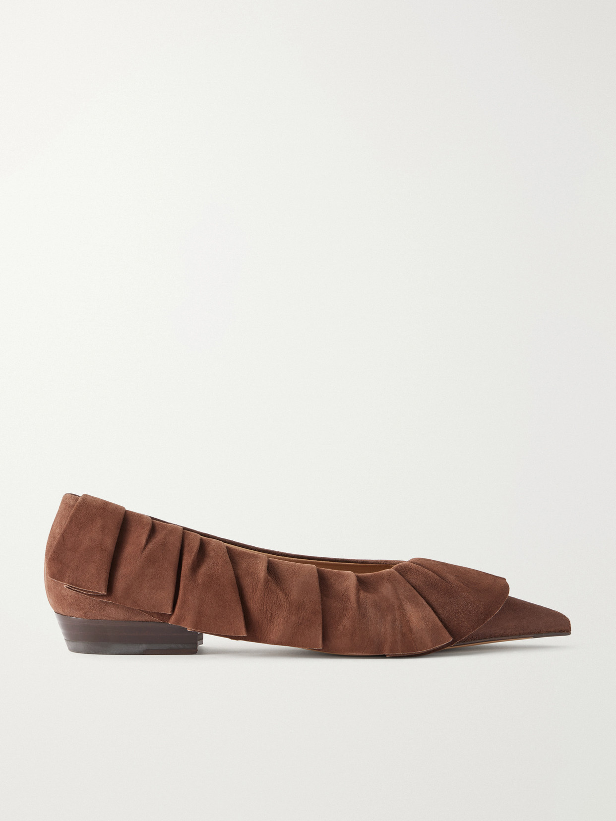 Ruffled Nubuck-Trimmed Ballet Flats