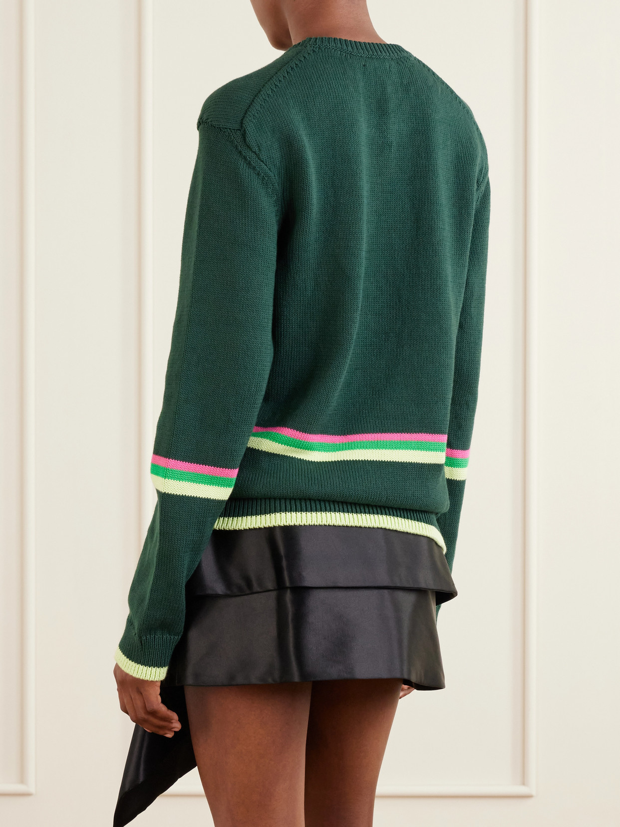 Jw Anderson Sheep Embroidered Striped Cotton Sweater In Green