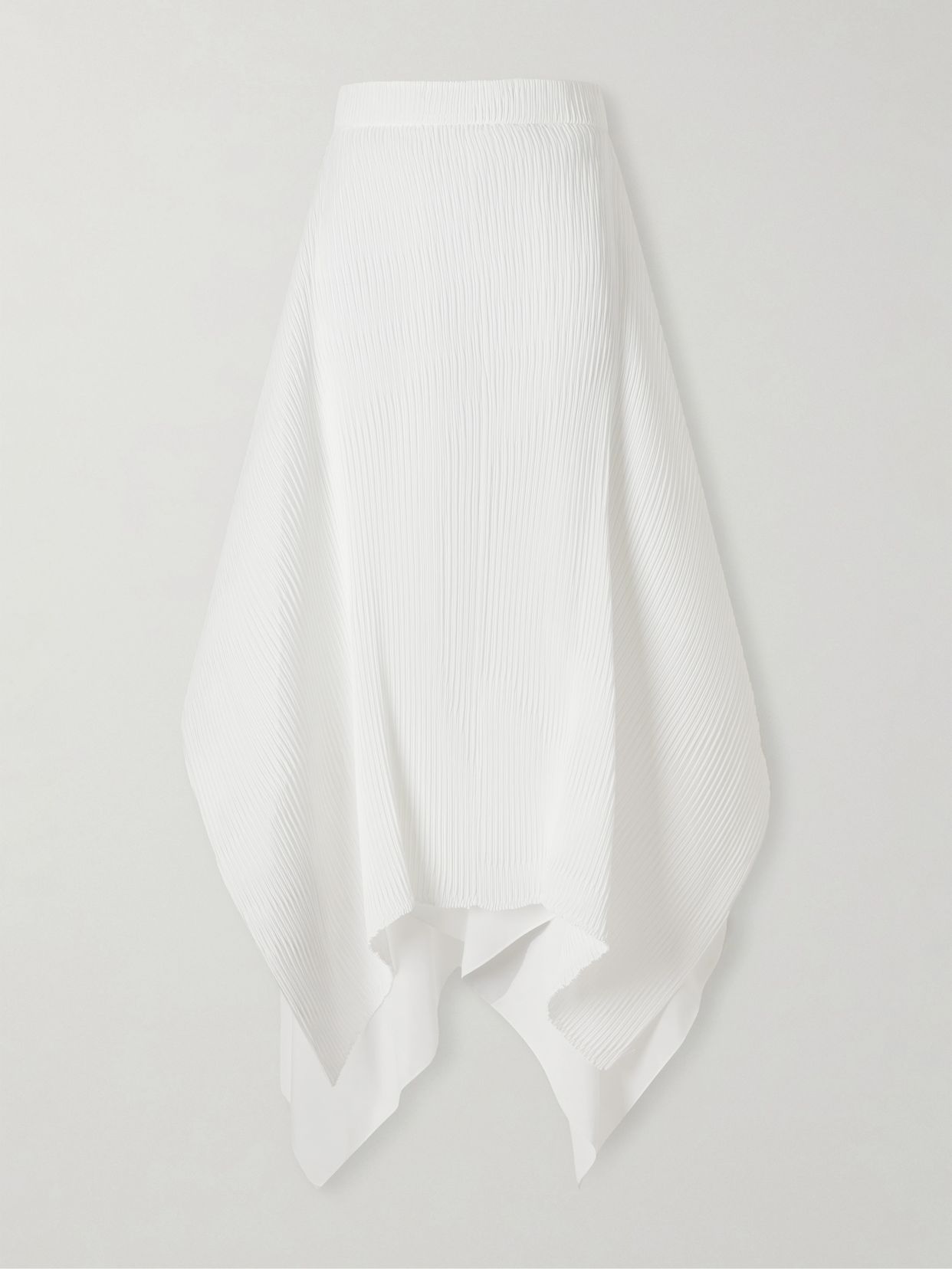 Asymmetric plissè-crepe midi skirt
