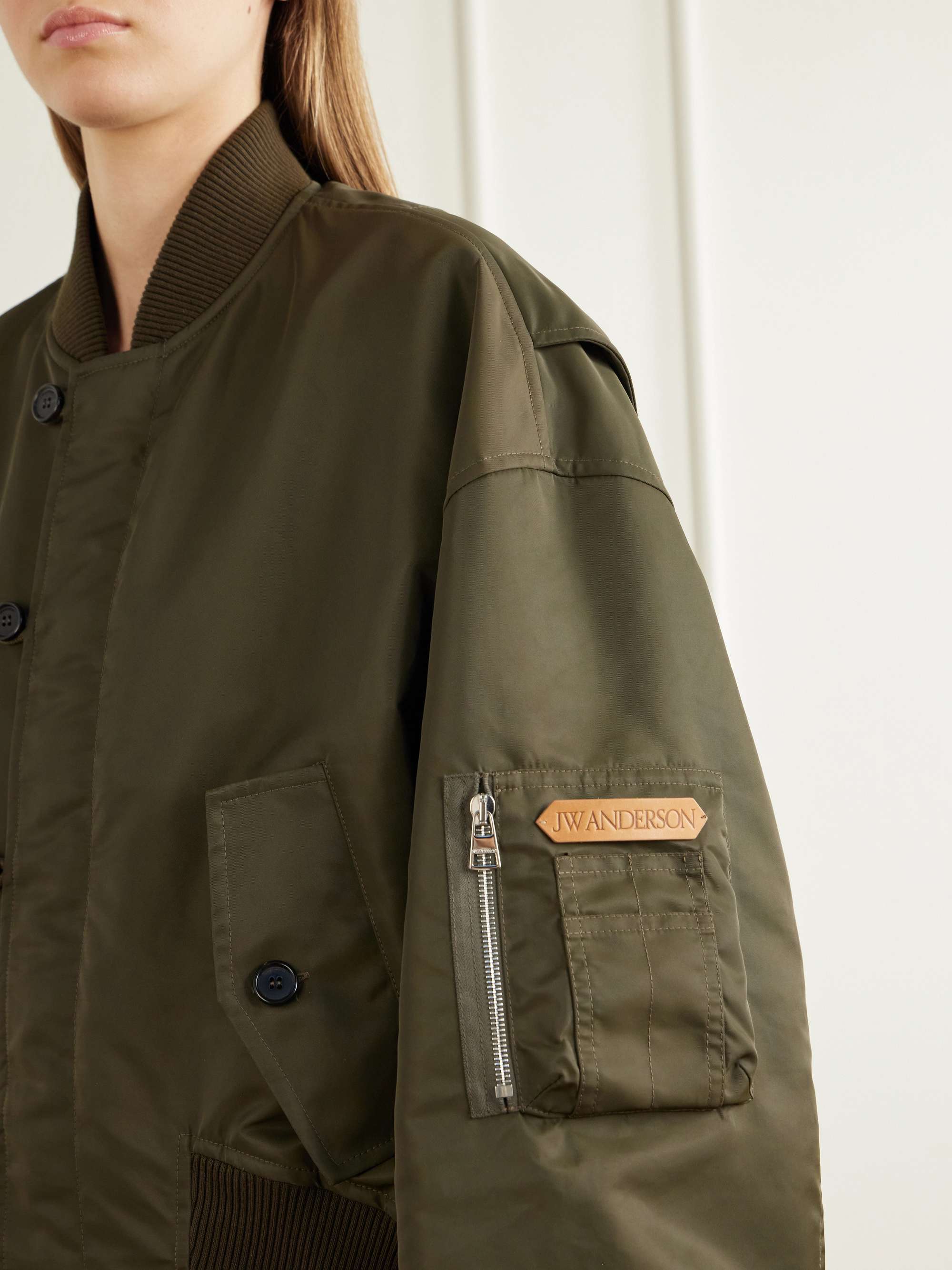 JW ANDERSON Oversized Tipped Hem rib-trimmed satin bomber jacket