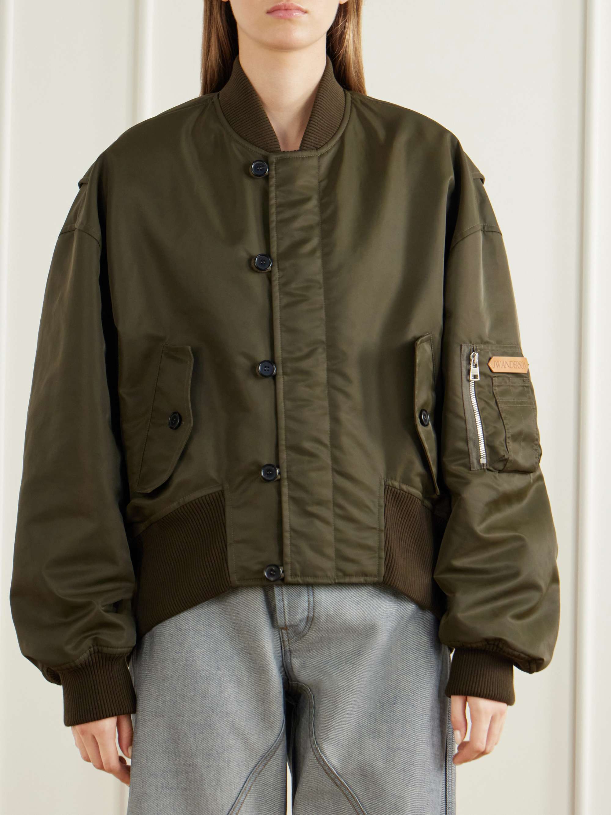 JW ANDERSON Oversized Tipped Hem rib-trimmed satin bomber jacket